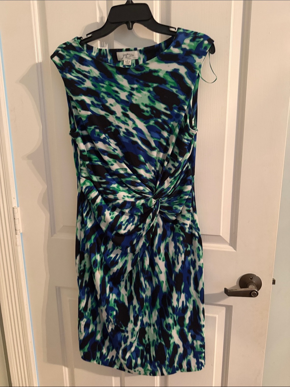 Sleeveless Twist-Front Midi Dress in Blue & Green